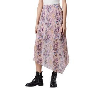 AllSaints Women Midi Skirt Rhea Masala Snake Print‎ Crepe Mink Pink Size 6